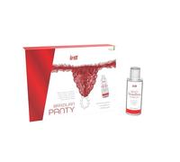 INTT Tanga Brasileña Roja con Perlas + Lubricante de Fresa 50 ml