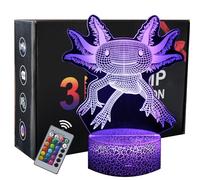 INTUPGD Lámpara de ilusión 3D, Axolotl lámpara de noche con ilusión óptica de 16 colores que cambia con control remoto para niños niñas niños
