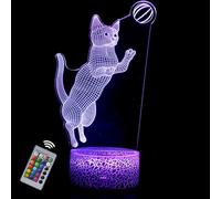 INTUPGD Lámpara de ilusión 3D, Gatos lámpara de noche con ilusión óptica de 16 colores que cambia con control remoto para niños niñas niños