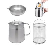 INUIYBU Olla Freidora con Cestillo y Asas, Sartén de Cocina con Colador para Fritas, Pescado y Carne Crujiente - Acero Inoxidable - Herramientas de Cocina