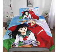 Inuyasha Juego De Funda De Edredón Impresas En 3D Microfibra Suave, con Fundas De Almohada, Cremallera Oculta, Anime Juego De Cama 3 Piezas para Niños Y Adolescentes Single(135x200cm)