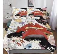 Inuyasha Juego De Funda De Edredón Suave para Niños Y Adolescentes, Anime Juego De Cama con Cierre De Cremalleray Funda De Almohada Impresa En 3D, Microfibra 3Pcs Anime