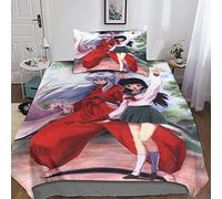 Inuyasha Juego De Funda Nórdica 3D Anime Juego De Cama Microfibra Suave 3 Piezas Cubierta De Colcha con Cierre De Cremallera Y Fundas De Almohada Single（135x200cm）
