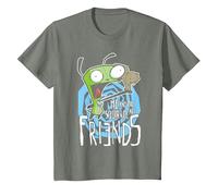 Invader Zim G.I.R Me and The Squirrel Are Friends Funny Logo Camiseta, Niños, Verde Militar Jaspeado, 6 años