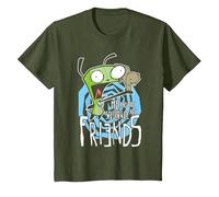 Invader Zim G.I.R Me and The Squirrel Are Friends Funny Logo Camiseta, Niños, Verde Oliva, 10 años