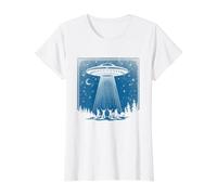 Invasión Avistamientos Ovni Retro Camiseta gráfica económica, Mujer, Blanco, M