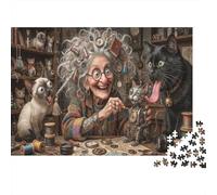Inventor Abuela y gatosRompecabezas Premium De 1000 Piezas Cartón Grueso Taller de Steampunk Antistrés, Entretenimiento Familiar, Regalo Ideal para Amantes De Puzzles 52x38cm/1000pcs