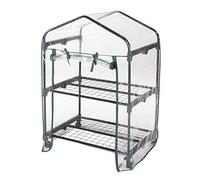 Invernadero con 2 estantes de acero con ruedas y cubierta de PVC transparente "L" 69 x P 49 x H 98