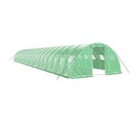 Invernadero con marco de acero verde, 80 m², 20 x 4 x 2 m | Marco de acero galvanizado, cubierta de polietileno, puerta enrollable, 4 ventanas de malla, para jardinería de hobby