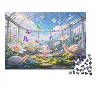 Invernadero de Cristal Mariposas de Colores Puzzle de 1000 Piezas Papel para Adultos Escena de Jardín Relajante Decoración Regalo 52x38cm/1000pcs