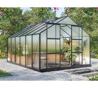 Invernadero de jardín de policarbonato de 13m² KALIDA con base - Antracita