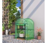 Invernadero de jardín mini Outsunny con 2 estantes de metal y cubierta de PE, invernadero compacto para y 69x49x91cm, verde
