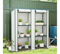 Invernadero Outsunny con techo de pent, doble puerta, estantes, invernadero de lámina resistente al invierno BLANCO