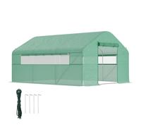 Invernadero Outsunny para jardín de 12 m², invernadero tipo túnel de 4x3x2 m con puertas enrollables y grandes ventanas de malla, invernadero de acero galvanizado y PE de alta densidad 140g/m² verde