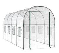 Invernadero transparente 160 x 400 x 190 cm de PVC y acero barnizado con | Lona resistente a los rayos UV, puerta con cremalleras, 8 ventanas mosquitos, estructura estable, protección contra heladas
