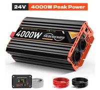 Inversor de 2000W/4000W, Inversor Senoidal de 24V a 230V, 2 Salidas de CA, Tipo-C, Puertos USB, Pantalla LCD con Control Remoto; RVs, Coches, , Viajes, Barcos, Sin Batería