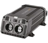Inversor de coche Technaxx con pantalla LC 12V a 230V - Inversor de coche certificado por TÜV Rheinland con 2x enchufes Schuko y 2x puerto USB - 1200W / 2400W (pico) - convertidor de voltaje TE16