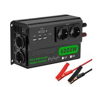 Inversor de Corriente Adaptador Conversión Voltaje del Inversor Onda Sinusoidal Pura De 5000W CC 12V A CA 220V 50HZ USB(24V6000W220VEU-black)