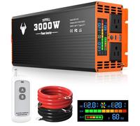 Inversor de Potencia de 3000 W, convertidor de CA de 12 V CC a 110 V para Coche/hogar, con Pantalla LED, Salidas de CA duales, Puerto USB, Ventiladores Inteligentes duales, Cables incluidos, RV