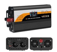 Inversor de voltaje CC 12 V/24 V a CA 230 V inversor sinusoidal puro 1300 W/3000 W con 2 enchufes europeos, tipo C, USB y pantalla LCD, adaptador de corriente para coche, camión, caravana, camping