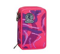 Invicta Estuche Escolar 3 Compartimientos - Street Jungle, Rosa y Lila - Estuche con Material Incluido: Lápices, Bolígrafos y Marcadores - Gran Capacidad para Niños y Adolescentes