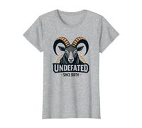 Invicto Desde el Nacimiento Lema de Fuerza de Carnero Camiseta, Mujer, Gris Jaspeado, S