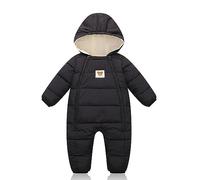 Invierno Bebé Niños Mono de Nieve Pelele Calentito con Capucha Mameluco Bebé Niña Svellón Mono Ropa de Nieve Abrigo Doble Cremallera Ropa Negro 12-18 Meses