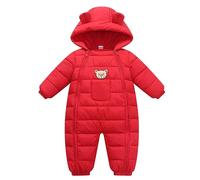 Invierno Bebé Niños Mono de Nieve Pelele Calentito con Capucha Mono Bebé Niñas Vellón Mameluco Abrigo Doble Cremallera Ropa de Nieve Rojo 12-18 Meses