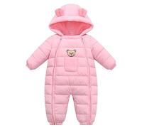 Invierno Bebé Niños Mono de Nieve Pelele Calentito con Capucha Mono Bebé Niñas Vellón Mameluco Abrigo Doble Cremallera Ropa de Nieve Rosa 12-18 Meses