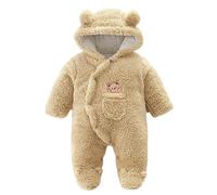 Invierno Bebé Vellón Mamelucopelele con Pies Oso Dibujos Animados con Capucha Mono Niño Niña Botón a Presión Mono Conjuntos Abrigo Caqui 3-6 Meses