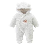 Invierno Bebé Vellón Mamelucopelele con Pies Oso Dibujos Animados con Capucha Mono Niño Niña Botón a Presión Mono Conjuntos Abrigo Blanco 3-6 Meses