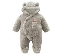 Invierno Bebé Vellón Mamelucopelele con Pies Oso Dibujos Animados con Capucha Mono Niño Niña Botón a Presión Mono Conjuntos Abrigo Gris 9-12 Meses