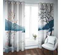 Invierno Bosque Nevado Cortinas Opacas Crema Cima Brumosa Montaña Nebulosa Silueta de Pino Cortinas Térmicas aisladas para el salón Familiar 2 Paneles (W140xL290cm Cada uno)