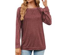 Invierno Cuello Redondo Color Sobre Manga Larga Suelta Casual Top Camisa Top Para Mujeres Plumas Top Señoras, rojo, L
