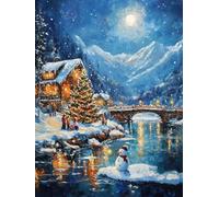 Invierno Diamond Painting Kit Completo, 5D Diamond Painting Paisaje Pintura Diamante Niños DIY Cristal Strass Punto de Cruz Manualidades Puzzle Diamantes Adultos para Decoración Hogar 60x80cm b7-8Y