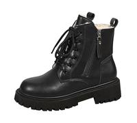 Invierno Estilo británico Terciopelo Acolchado Botas de moto de moda con suela gruesa Botas Botas cortas con tacón Mujer Sexy, Negro , 42 EU