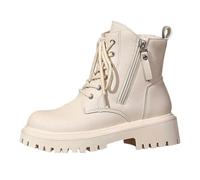 Invierno Estilo británico Terciopelo Acolchado Botas de moto de moda con suela gruesa Botas Botas cortas con tacón Mujer Sexy, beige, 36 EU