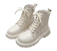 Invierno estilo británico terciopelo acolchado botas de moto de moda con suela gruesa Botas Botas cortas Botas negras para mujer Botines negros, Blanco, 39 EU