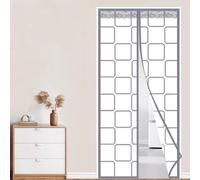 Invierno EVA Cuadrícula Magnética Cortina Aislante para Puerta Cubierta Térmica, Cortina de aire Acondicionado Cocina, Habitación de Aire, Borde Gris (140×200cm)