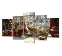 Invierno Gato Diamond Painting, 5 Pcs 5D Kit Mosaico Pintura de Diamante, Kit Bordado en Punto de Cruz Manualidades Adultos, DIY Gran Tamaño Cuadro Damantes, Decoracion Hogar Regalos 75x125cm P-d-854