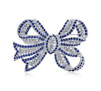 Invierno Grande Boda Vacaciones Azul Real Blanco Cristal Pave Moda Nupcial Gran Declaración Filigrana Cinta Lazo Bufanda Broche Alfiler para Mujer Plateado