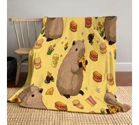 Invierno Manta De Franela Carpincho Comiendo Pizza para Cama Y Sofa, Súper Suave Mantas Polar con Lindo Animal De Dibujos Animados, Lavable a Máquina para Cama Habitacion Dormitorio 220x240cm