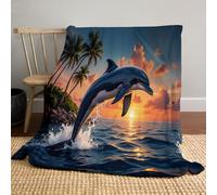 Invierno Manta De Franela Delfines Saltando Fuera del Agua para Cama Y Sofa, Súper Suave Mantas Polar con Vibraciones Oceánicas De Verano, Lavable a Máquina para Cama Habitacion Dormitorio 220x240cm
