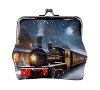 Invierno Navidad nieve noche tren impresión de tren mujeres beso cerradura moneda bolsa, mini cartera para tarjetas y lápiz labial, suave cartera compacta