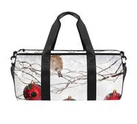 Invierno nieve rojo y verde lunares bolas y pájaros de Navidad bolsa de gimnasio fitness entrenamiento bolsa de viaje bolsa de equipo para mujeres y hombres, multicolor, 17.7x9x9 inches
