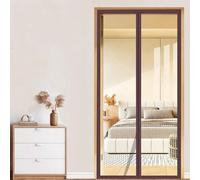 Invierno Transparente EVA Cortina Aislante para Puerta, Cubierta Magnética Térmica, Cortina de aire Acondicionado Cocina, Borde Marrón (190×200cm)