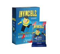 Invincible Season 1 Keepsake Holo Blaster Box: 6 paquetes, 4 tarjetas por paquete, 1 éxito garantizado, tarjetas de espejo holográfico, insertos raros de persecución, lista de verificación de 600