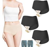Invisible Camel Toe Thong Seamless No Wedgie Protective Thong Built in Latex Cover Concealer No Show Panty Pack (3PCS-B,M)