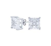 Invisible Cut Square Princess Cut Cz Checkboard Cubic Zirconia Prong Basket Set Pendientes.925 Sterling Silver