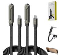 Invisible Holder Charger Cable with Stand, Type-C to Type-C, 240W Super Fast Charging, with Folding Phone Stand, 5ft, for iPhone 15-17/Smartphones/Tablets (2 pcs)